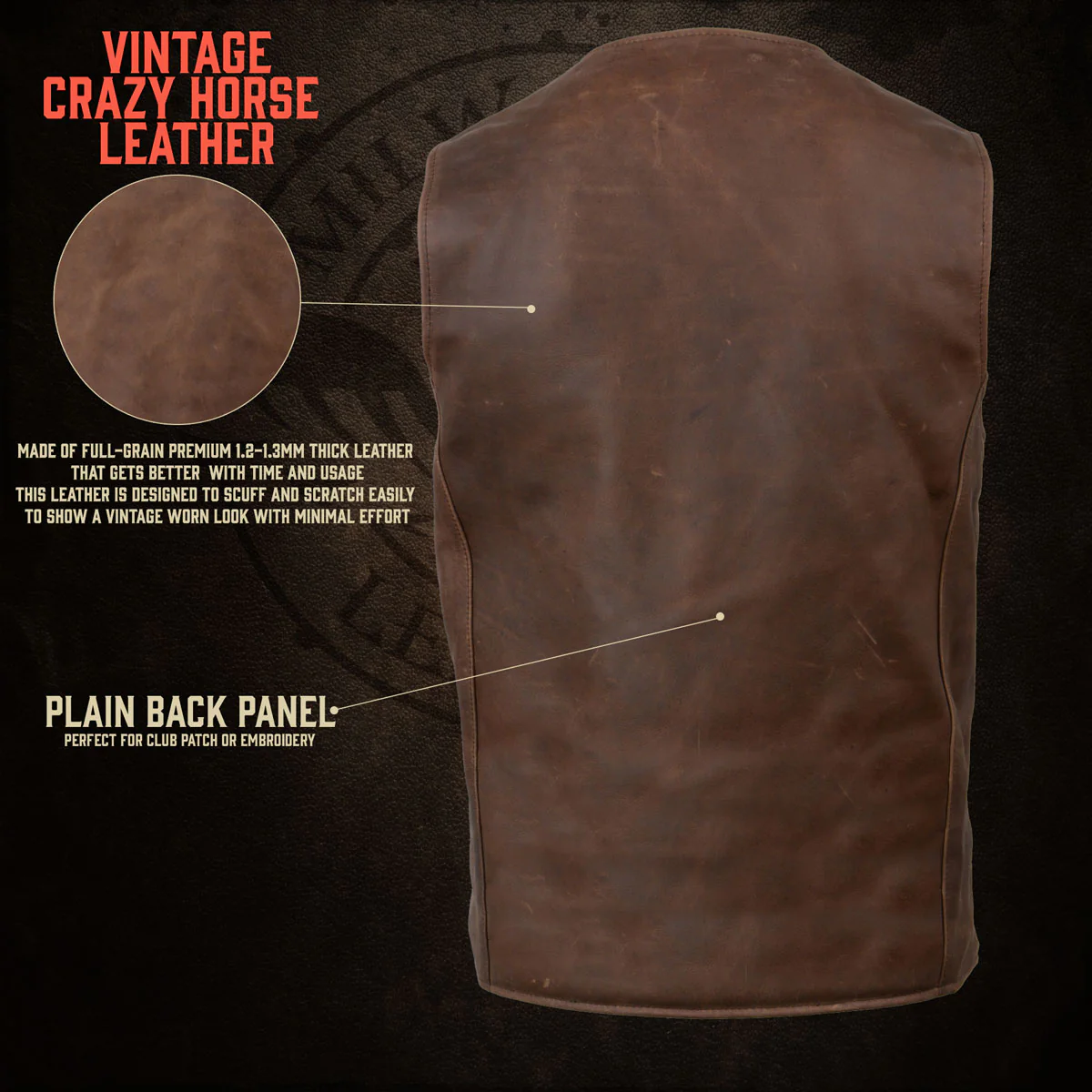 Milwaukee Leather MLM3518 Men's Gambler Snap Front Vintage Crazy Horse Brown Motorcycle Leather Vest - Image 5