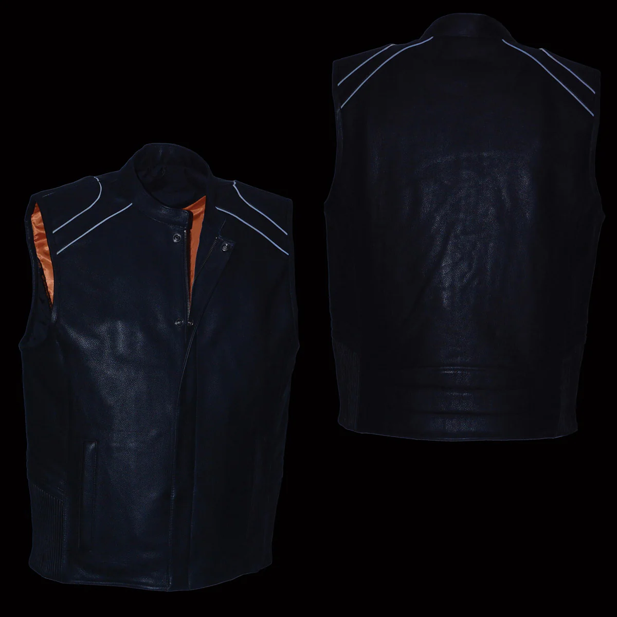 Milwaukee Leather MLM3523SET Men's Black 'Heated' Collarless Moto Leather Vest - for Winter Cold Weather - Image 2