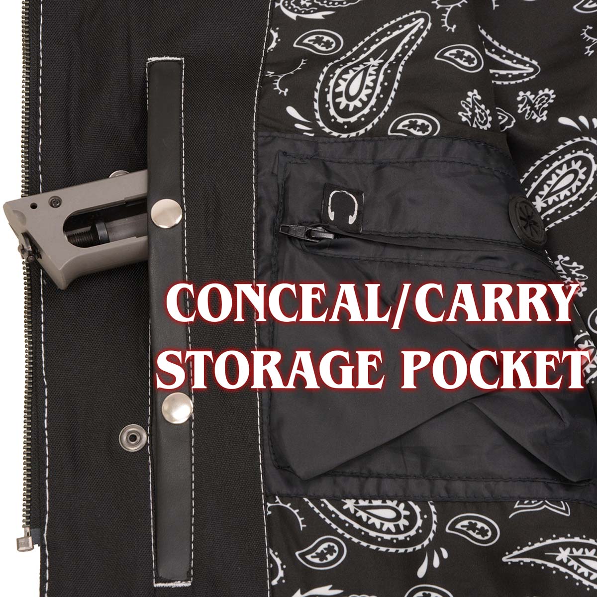 Milwaukee Leather MLM3525 Men's Black 'Paisley' Accented White Stitching Leather Vest – w/Armhole Trim Open Collar Design - Image 6