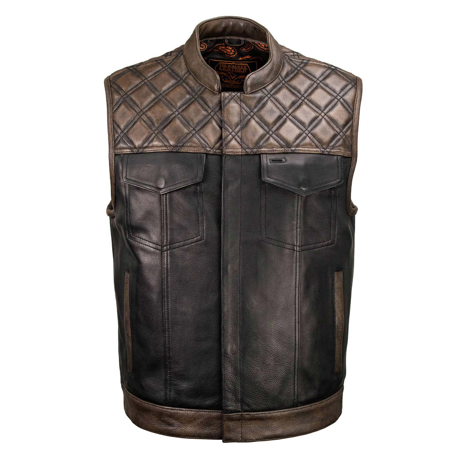 Milwaukee Leather MLM3529 Men's Black & Brown Paisley Lined Leather Vest w/ Accent Stitching & Armhole Trim - Image 8