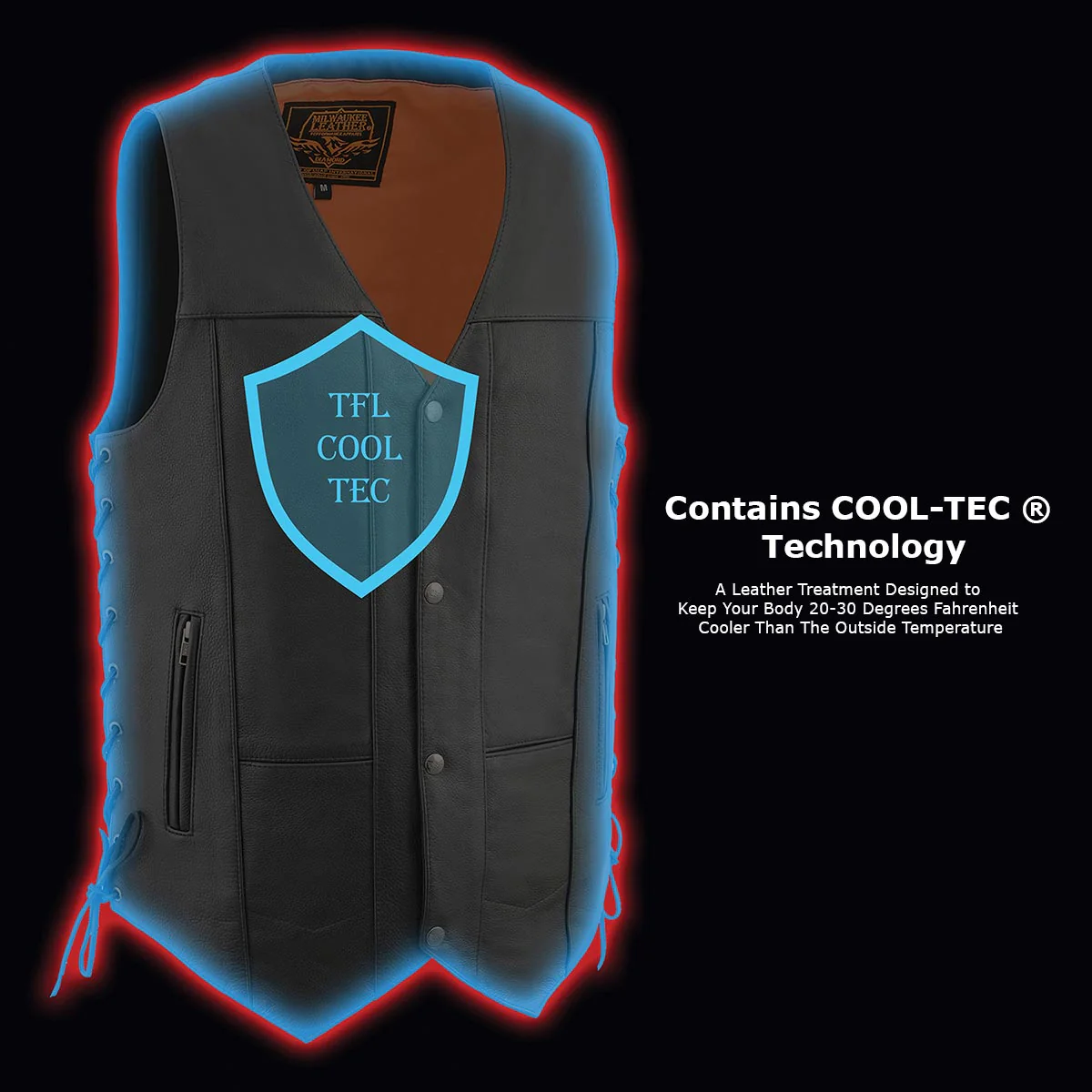 Milwaukee Leather MLM3541 Men's Roulette Black Premium Leather 10 Pocket Motorcycle Vest w/ Cool-Tec Leather Treatment - Image 12