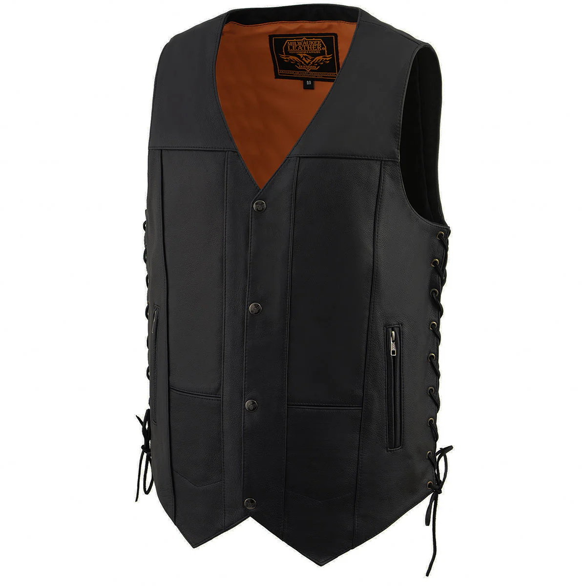 Milwaukee Leather MLM3541 Men's Roulette Black Premium Leather 10 Pocket Motorcycle Vest w/ Cool-Tec Leather Treatment - Image 9