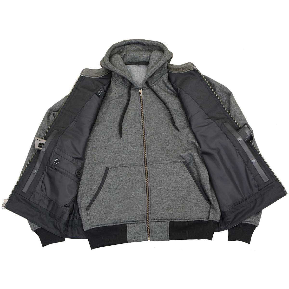 Milwaukee Leather MLM3562 Men's Leather Vest w/ Removeable Hoodie - Distress Grey Reflective Skulls Motorcycle Vest - Image 7