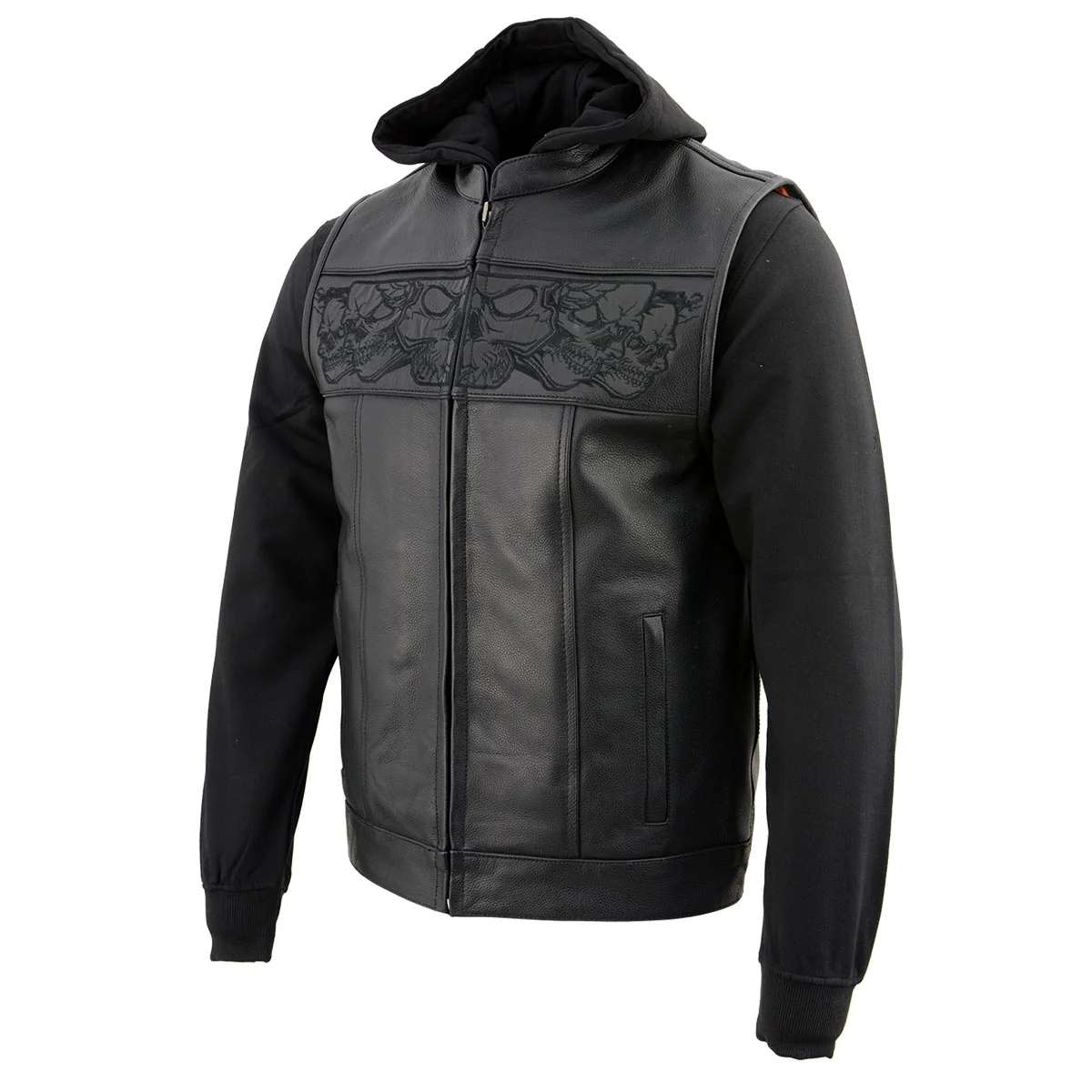 Milwaukee Leather MLM3563 Men's Leather Vest w/ Removeable Hoodie - Black 2 in 1 Reflective Skulls Motorcycle Vest - Image 10
