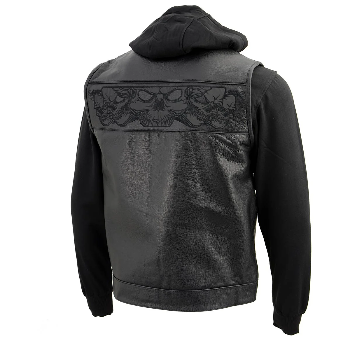Milwaukee Leather MLM3563 Men's Leather Vest w/ Removeable Hoodie - Black 2 in 1 Reflective Skulls Motorcycle Vest - Image 11