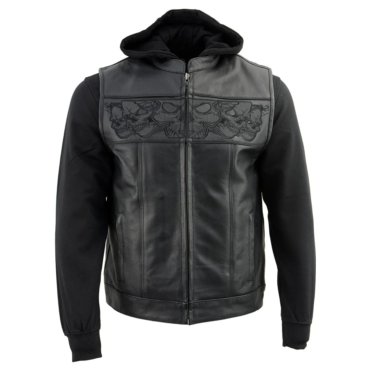 Milwaukee Leather MLM3563 Men's Leather Vest w/ Removeable Hoodie - Black 2 in 1 Reflective Skulls Motorcycle Vest - Image 9