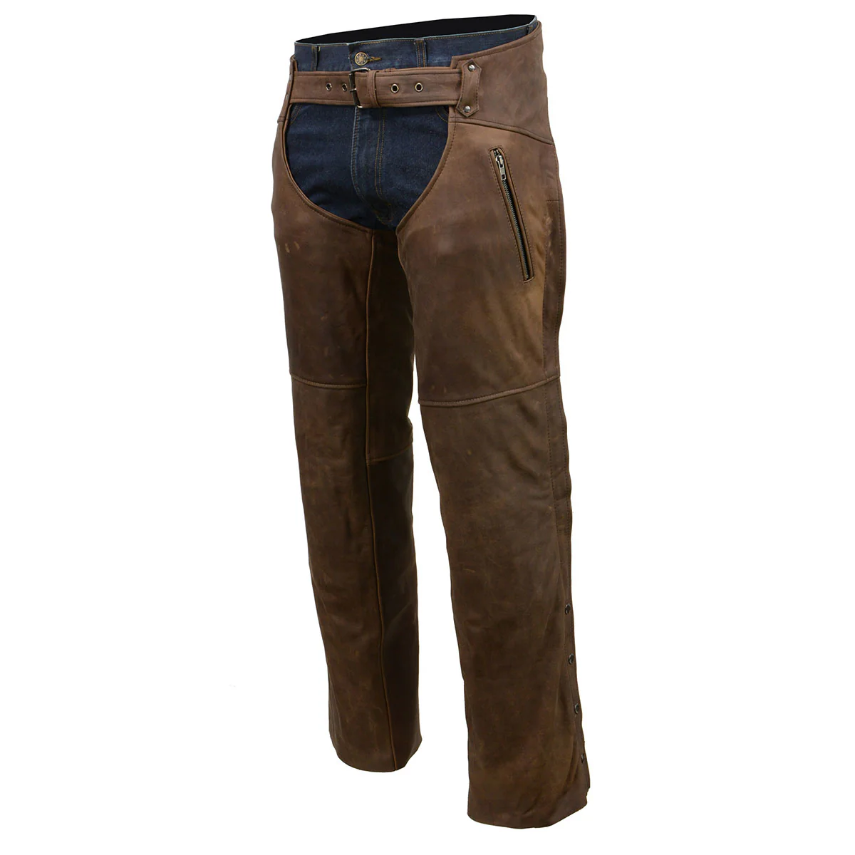 Milwaukee Leather Chaps for Men's Vintage Crazy Horse Brown Leather- Snap Out Thermal Lined Motorcycle Chap MLM5518 - Image 10