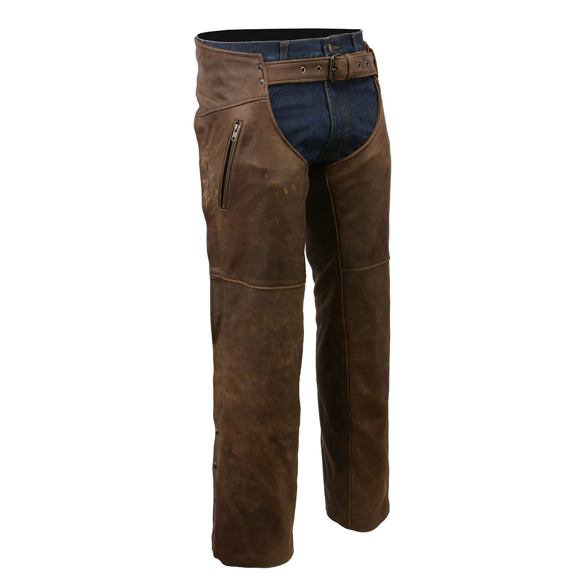 Milwaukee Leather Chaps for Men's Vintage Crazy Horse Brown Leather- Snap Out Thermal Lined Motorcycle Chap MLM5518 - Image 12