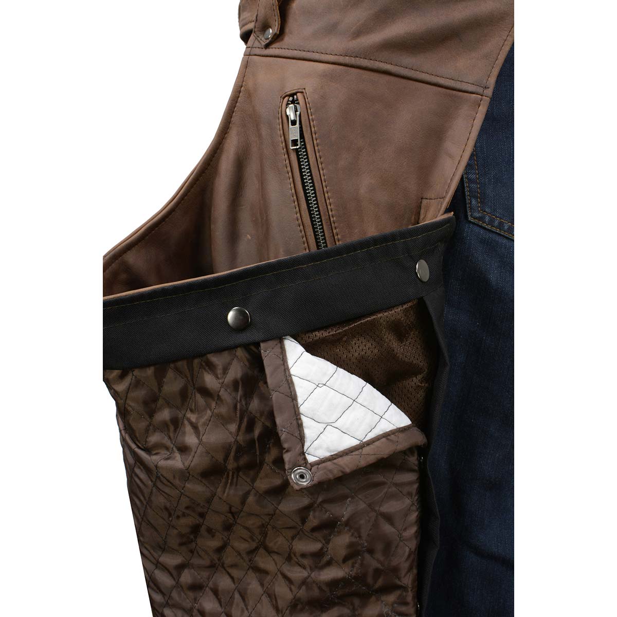 Milwaukee Leather Chaps for Men's Vintage Crazy Horse Brown Leather- Snap Out Thermal Lined Motorcycle Chap MLM5518 - Image 6