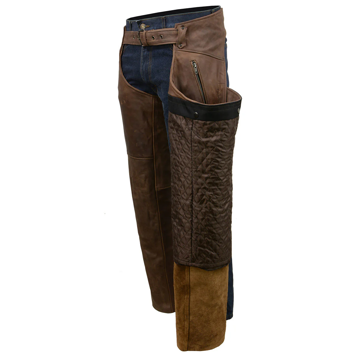 Milwaukee Leather Chaps for Men's Vintage Crazy Horse Brown Leather- Snap Out Thermal Lined Motorcycle Chap MLM5518 - Image 7