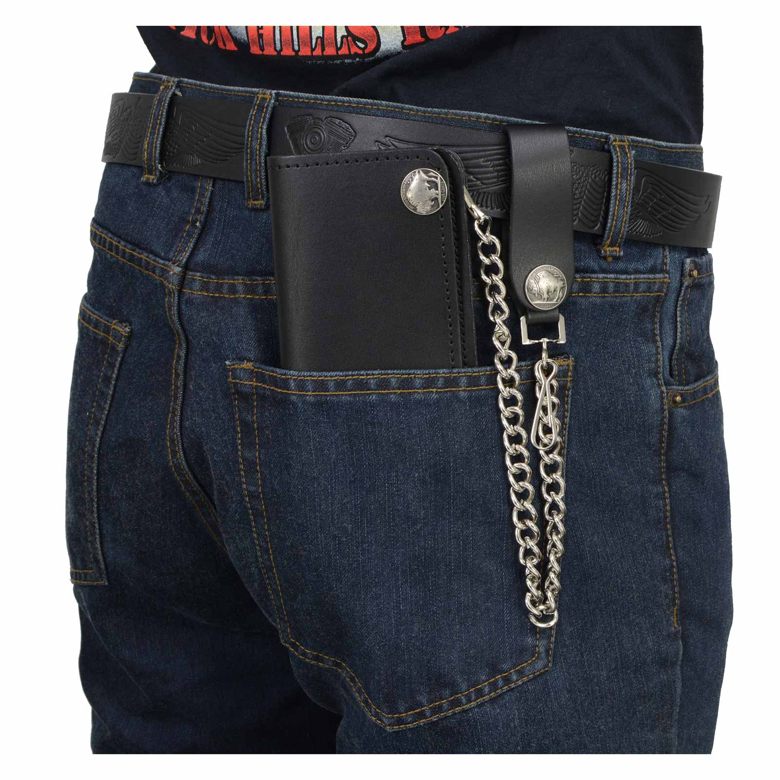Milwaukee Leather MLW7801 Men's 6” Leather Long Bi-Fold Biker Wallet w/ Anti-Theft Stainless Steel Chain and Buffalo Nickel Snaps - Image 4