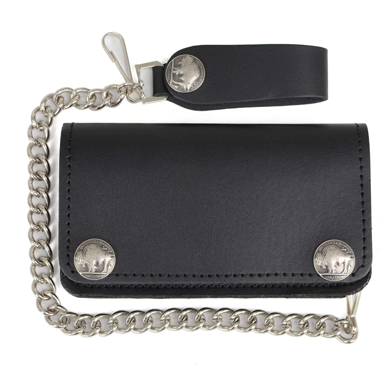 Milwaukee Leather MLW7801 Men's 6” Leather Long Bi-Fold Biker Wallet w/ Anti-Theft Stainless Steel Chain and Buffalo Nickel Snaps - Image 7