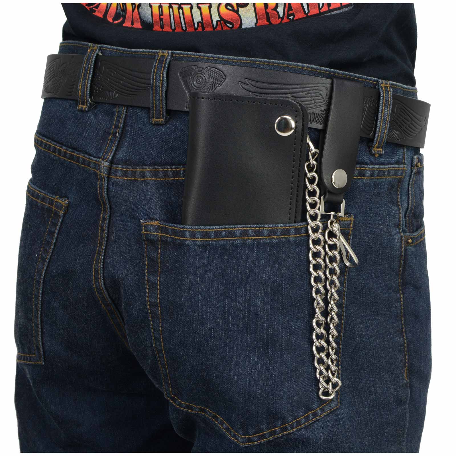 Milwaukee Leather MLW7802 Men's 6” Leather Long Bi-Fold Biker Wallet w/ Anti-Theft Stainless Steel Chain - Image 4