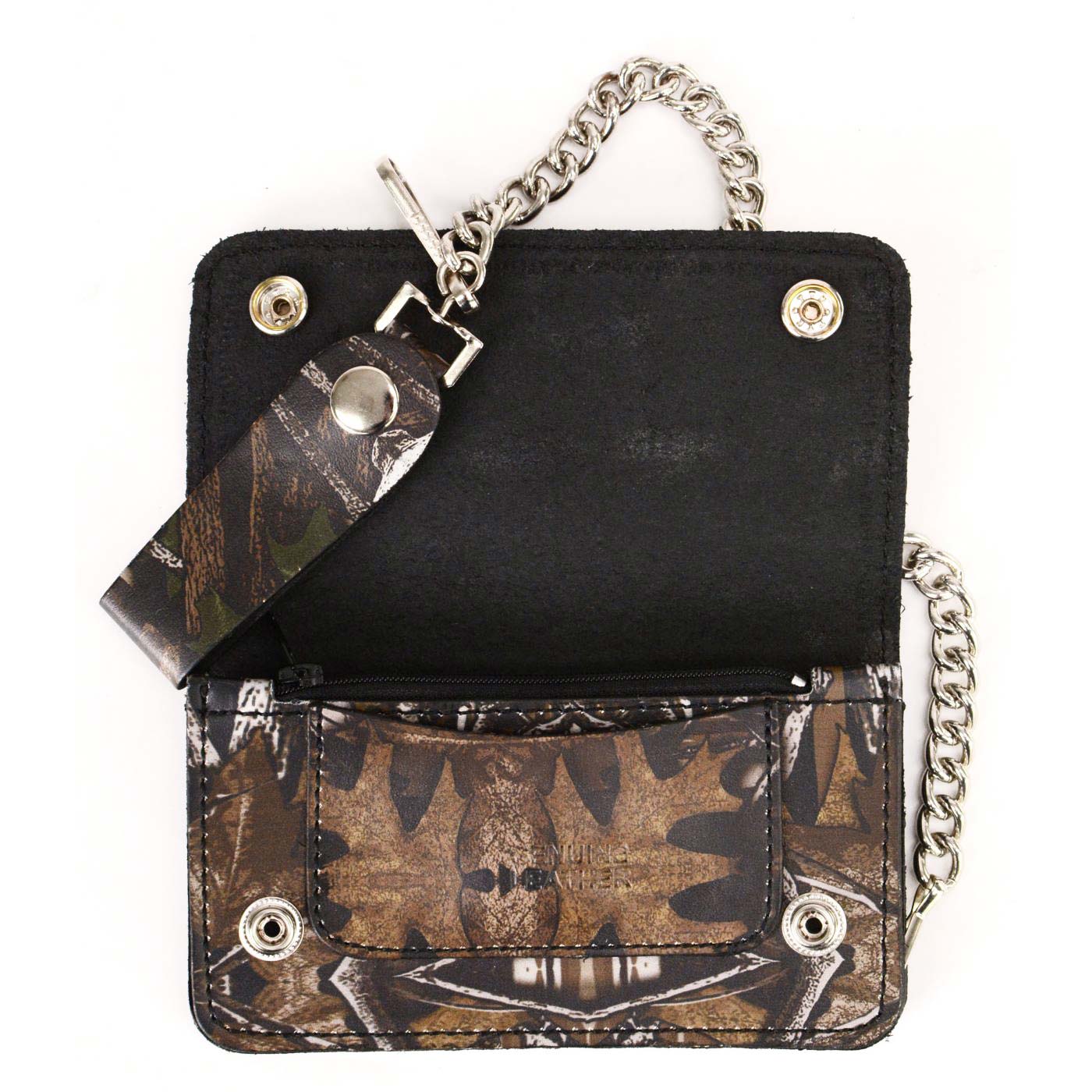 Milwaukee Leather MLW7803 Men's 6” Camouflage Bi-Fold Leather Wallet w/ Anti-Theft Stainless Steel Chain - Image 4