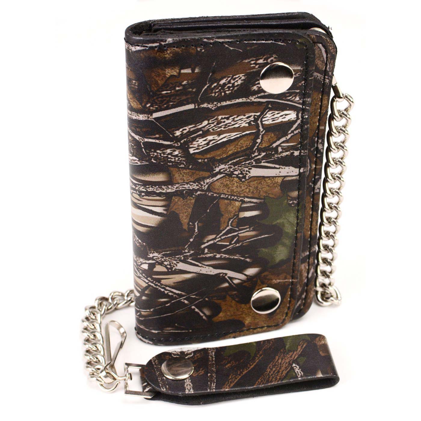 Milwaukee Leather MLW7803 Men's 6” Camouflage Bi-Fold Leather Wallet w/ Anti-Theft Stainless Steel Chain - Image 6