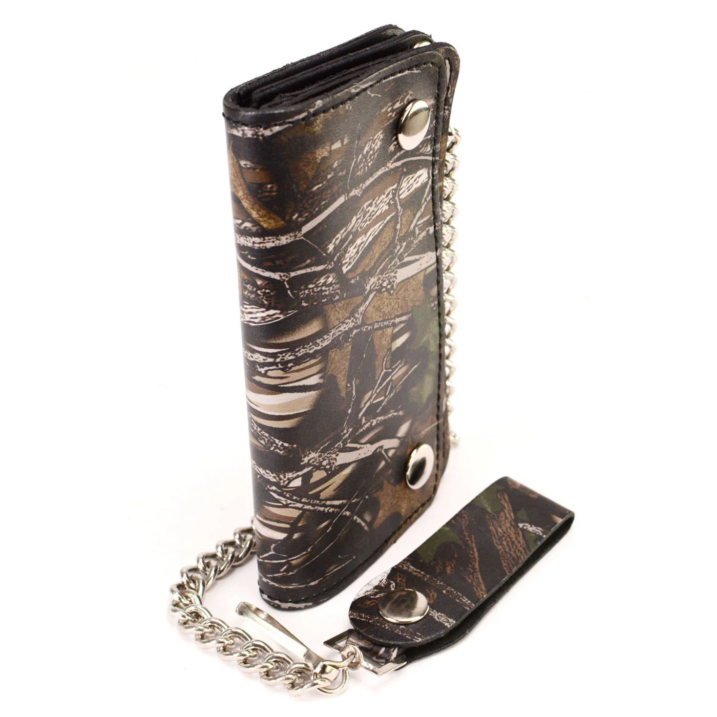 Milwaukee Leather MLW7803 Men's 6” Camouflage Bi-Fold Leather Wallet w/ Anti-Theft Stainless Steel Chain - Image 7