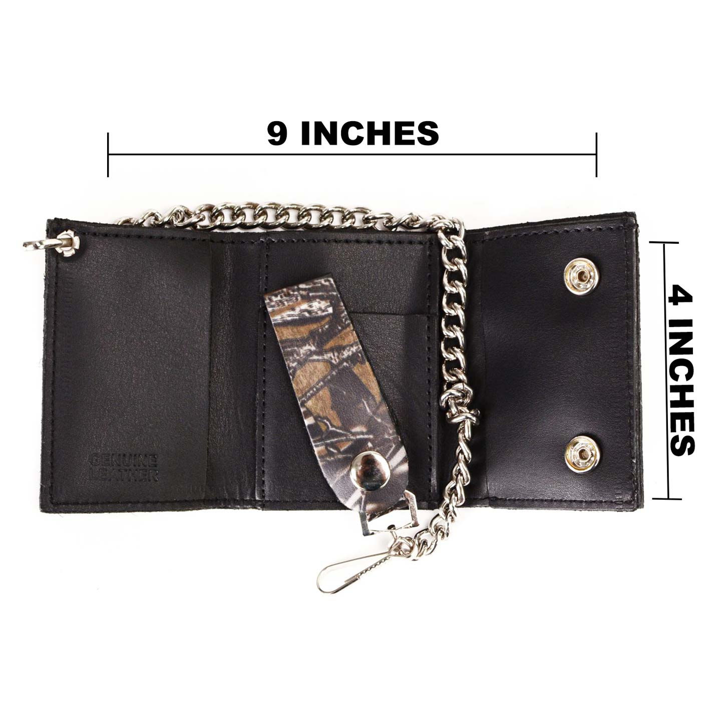 Milwaukee Leather MLW7804 Men's 4” Camouflage Tri-Fold Leather Biker Wallet w/ Anti-Theft Stainless Steel Chain - Image 3
