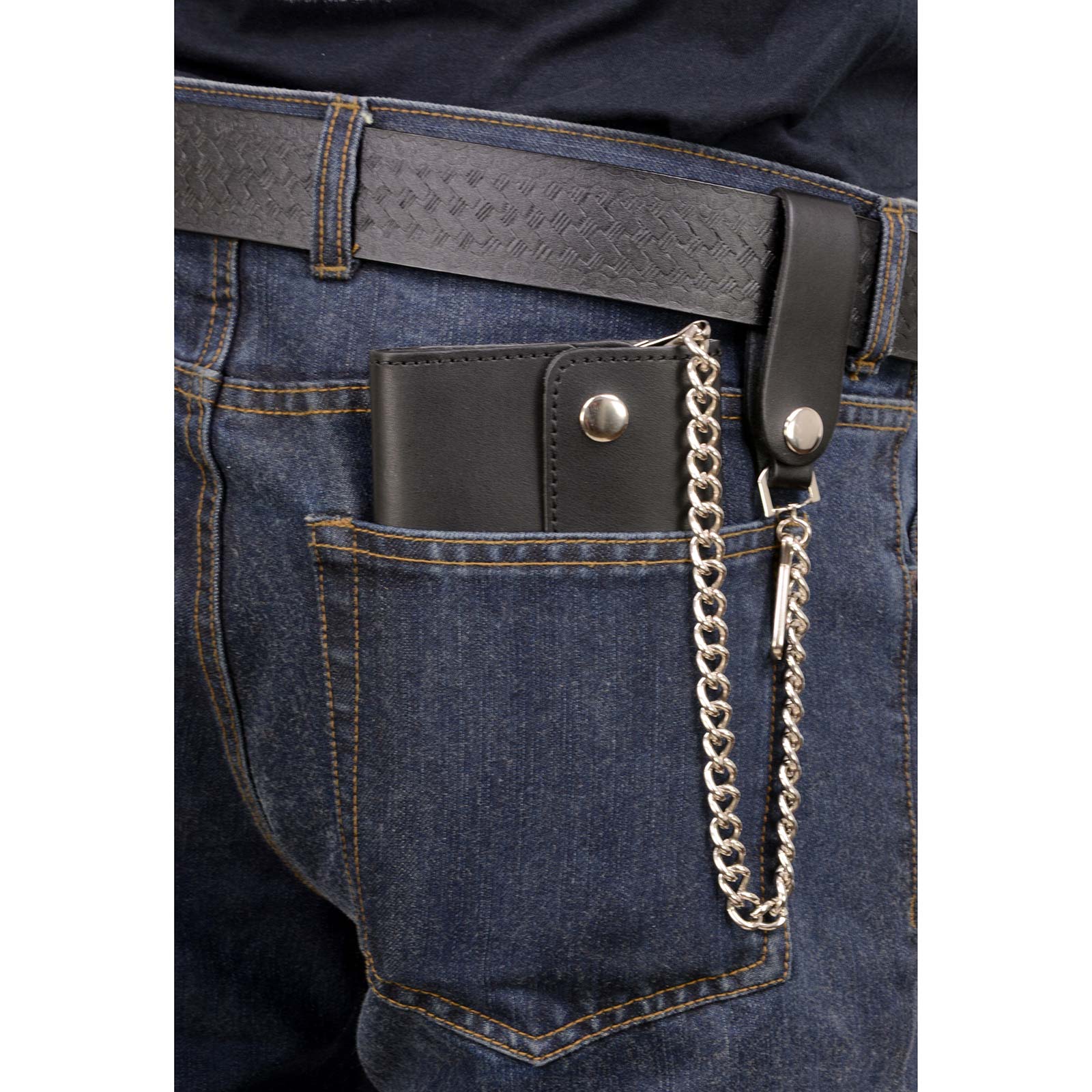 Milwaukee Leather MLW7811 Men's 8” Black Leather Biker Wallet - Bi-Fold w/ Anti-Theft Stainless Steel Chain - Image 2
