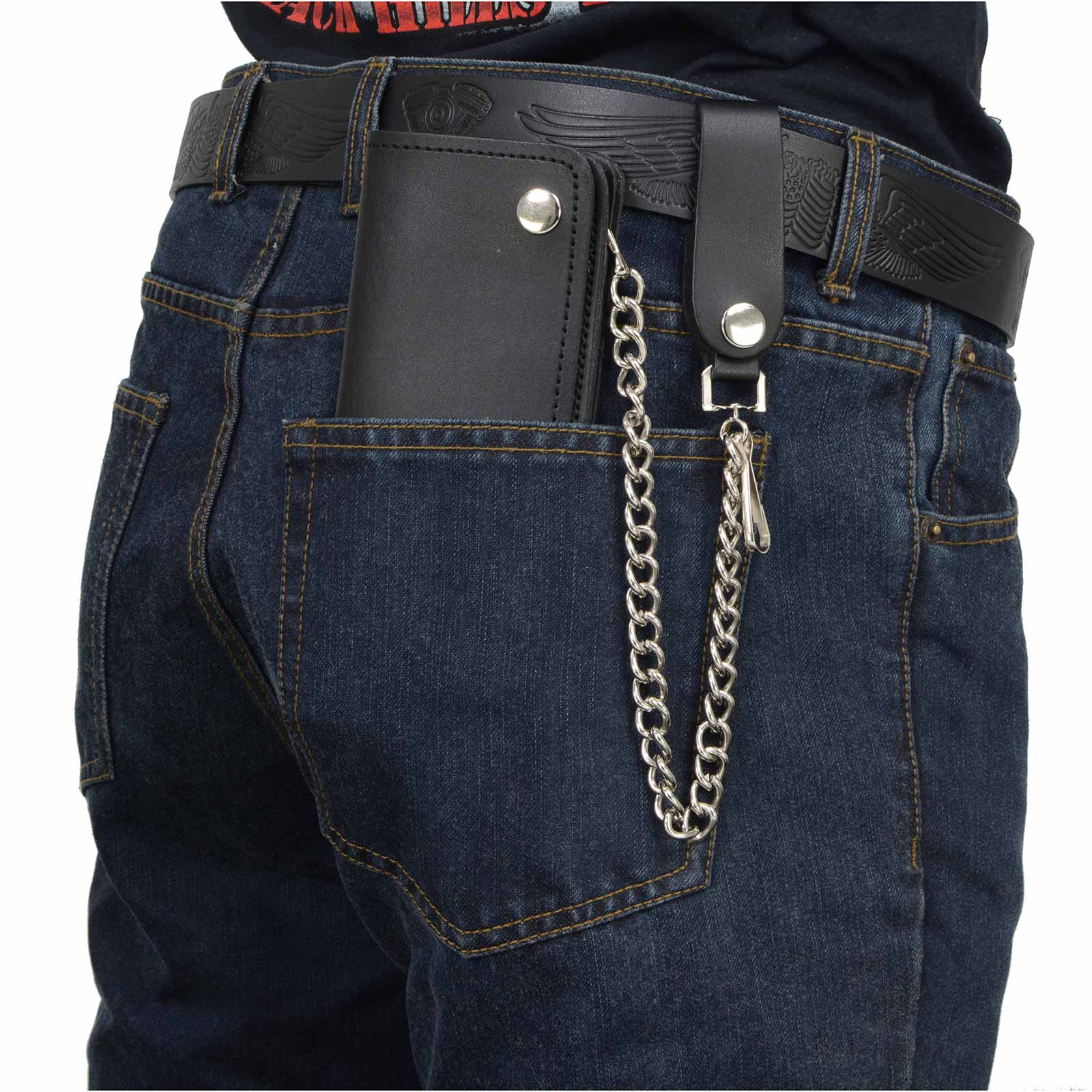 Milwaukee Leather MLW7812 Men's 8” Leather Long Bi-Fold Biker Wallet w/ Anti-Theft Stainless Steel Chain - Image 4