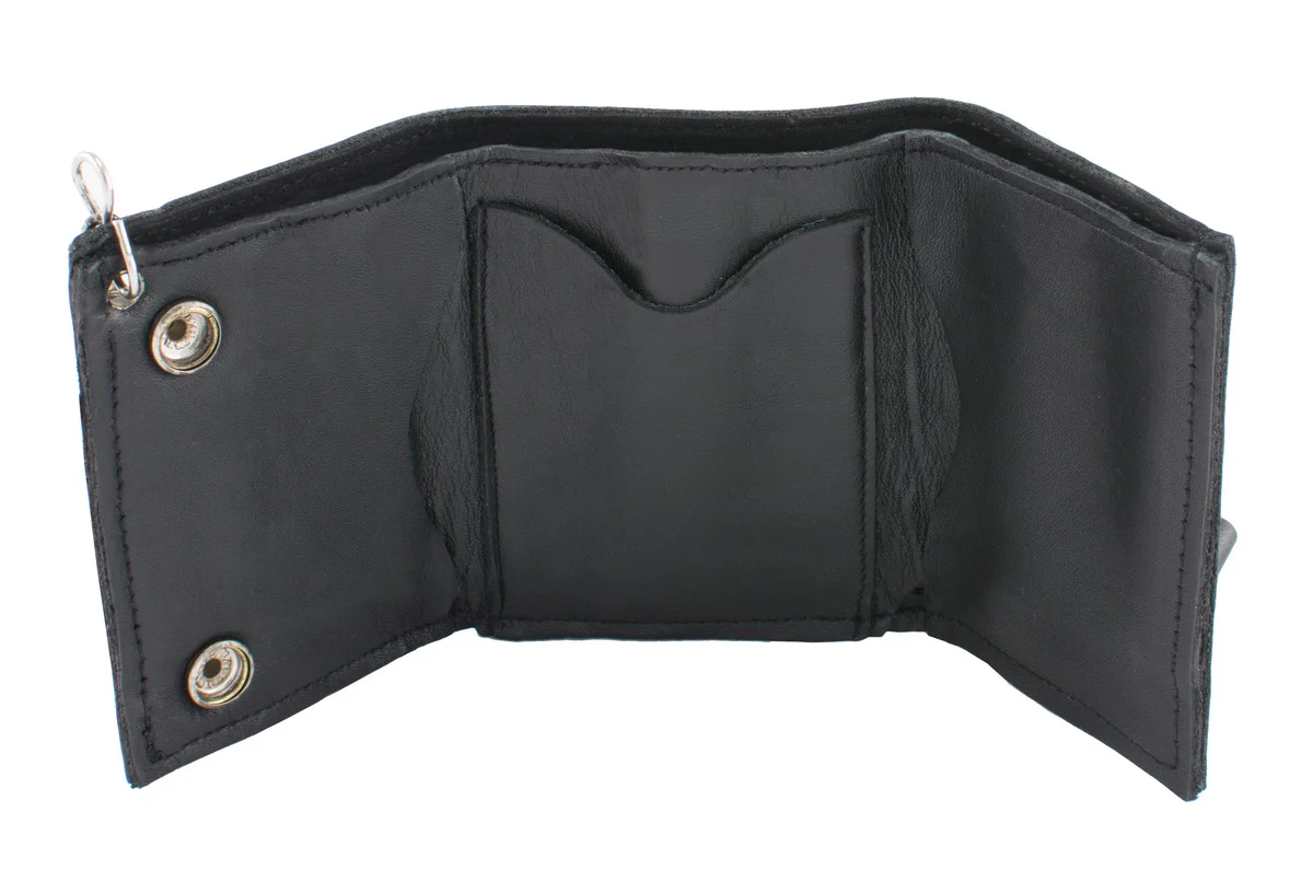 Milwaukee Leather MLW7815 Men's Black Leather Small Tri Fold Wallet with Steel Chain - Image 2
