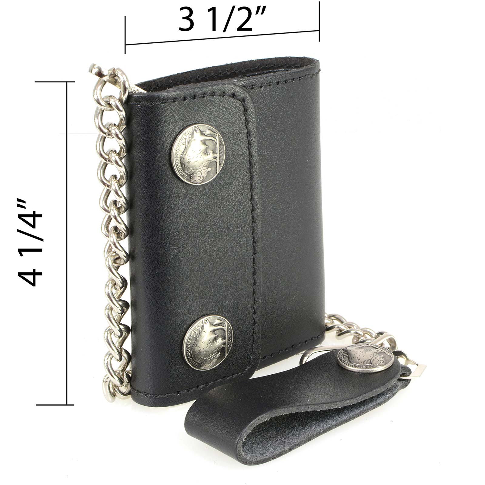 Milwaukee Leather MLW7821 Men's 4” Leather Biker Tri-Fold Wallet w/Buffalo Nickel Snaps Wallet w/ Anti-Theft Stainless Steel Chain - Image 4