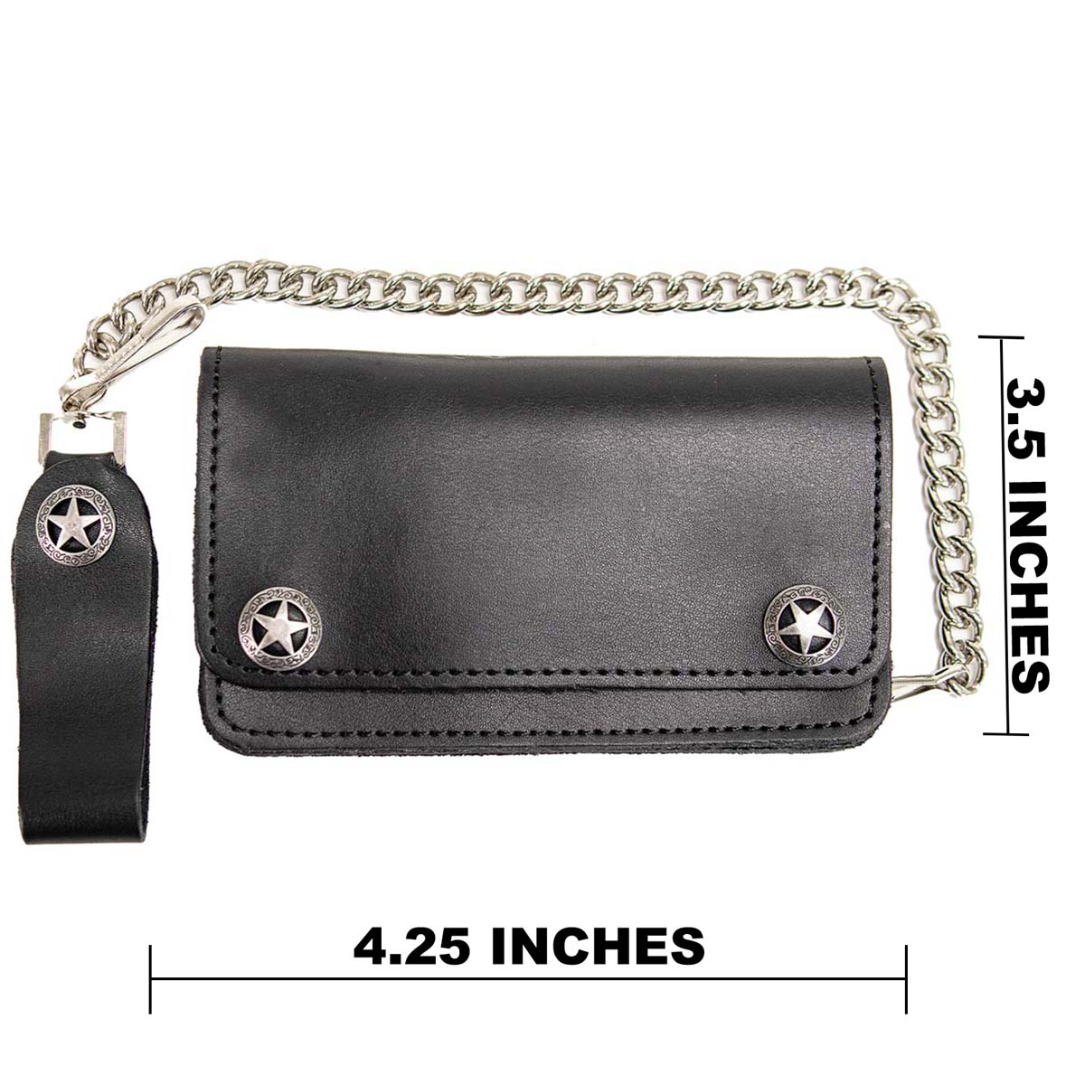Milwaukee Leather MLW7824 Men's 6.25" Western Star Black Bi-Fold Leather Biker Wallet w/ Anti-Theft Stainless Steel Chain - Image 3