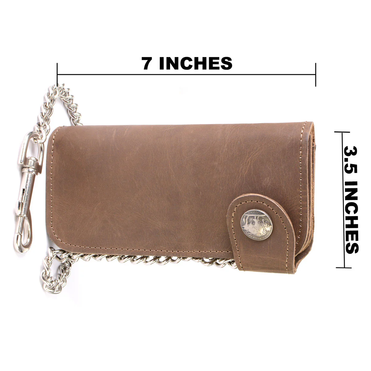 Milwaukee Leather MLW7829 Men's 7" Brown Leather Bi-Fold Biker Wallet w/ Anti-Theft Stainless Steel Chain and Buffalo Nickel Snap - Image 3