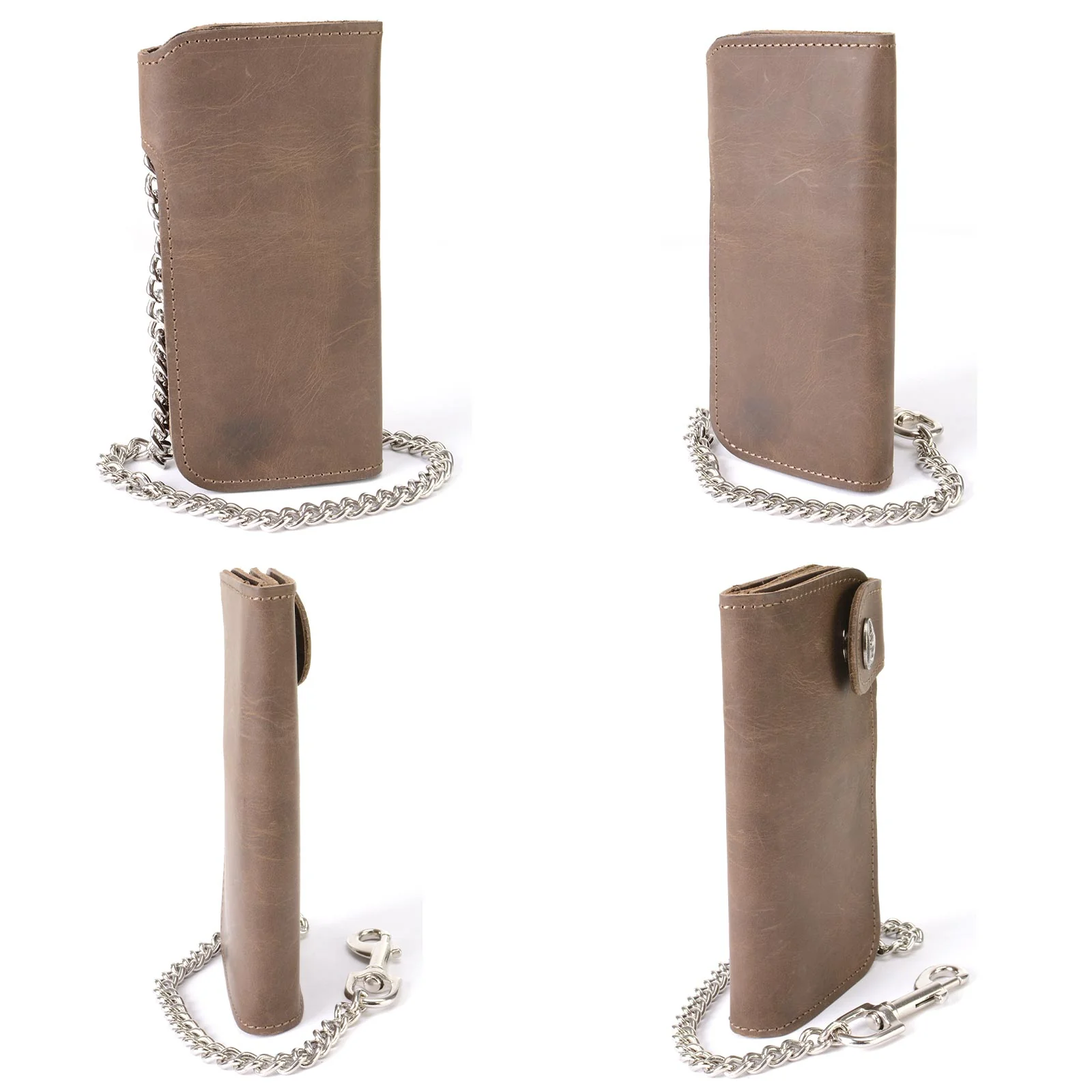 Milwaukee Leather MLW7829 Men's 7" Brown Leather Bi-Fold Biker Wallet w/ Anti-Theft Stainless Steel Chain and Buffalo Nickel Snap - Image 6