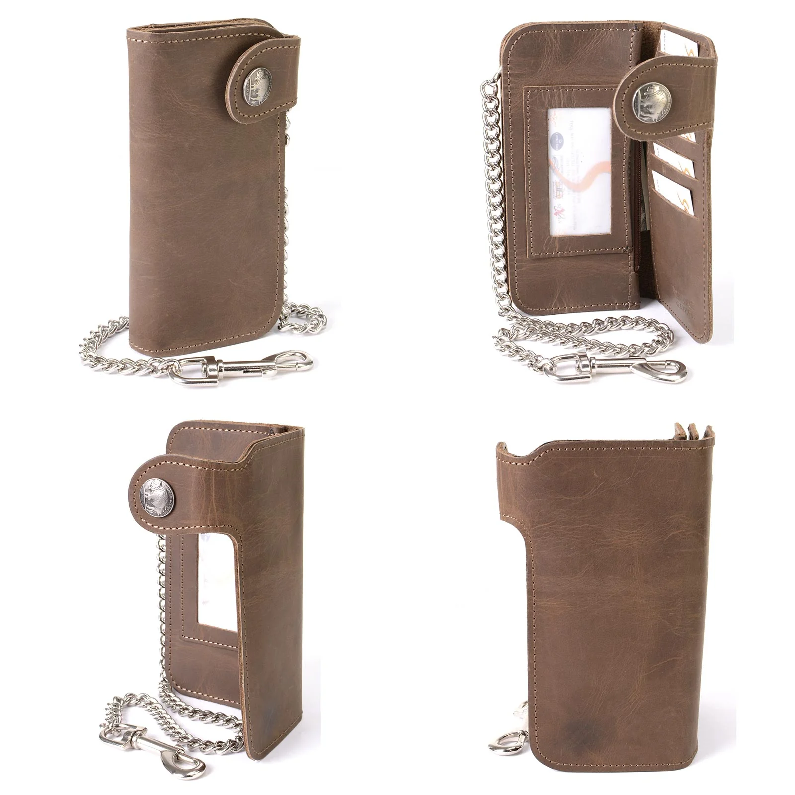 Milwaukee Leather MLW7829 Men's 7" Brown Leather Bi-Fold Biker Wallet w/ Anti-Theft Stainless Steel Chain and Buffalo Nickel Snap - Image 7