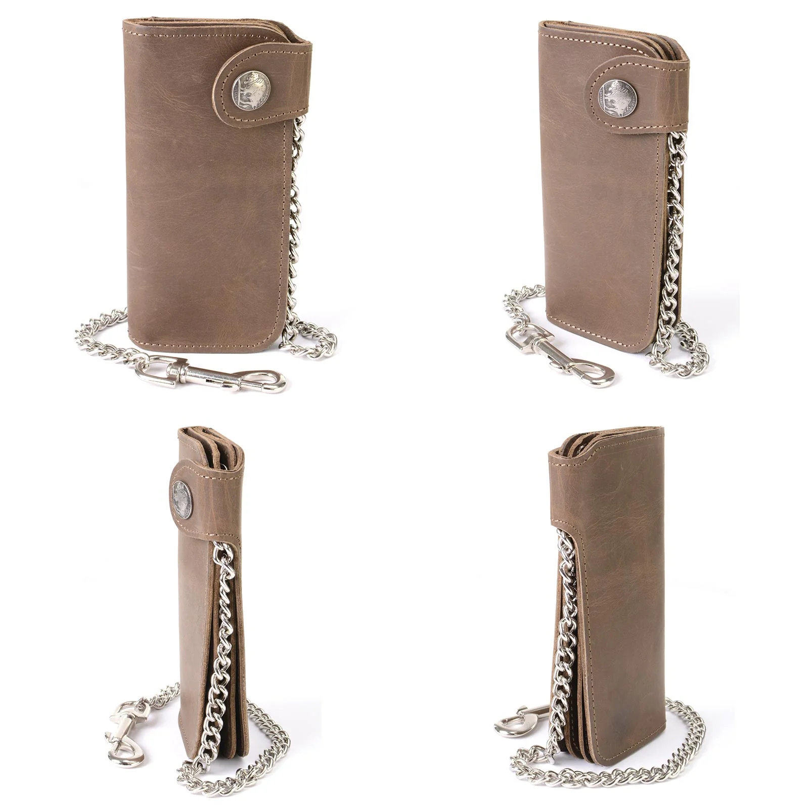 Milwaukee Leather MLW7829 Men's 7" Brown Leather Bi-Fold Biker Wallet w/ Anti-Theft Stainless Steel Chain and Buffalo Nickel Snap - Image 8