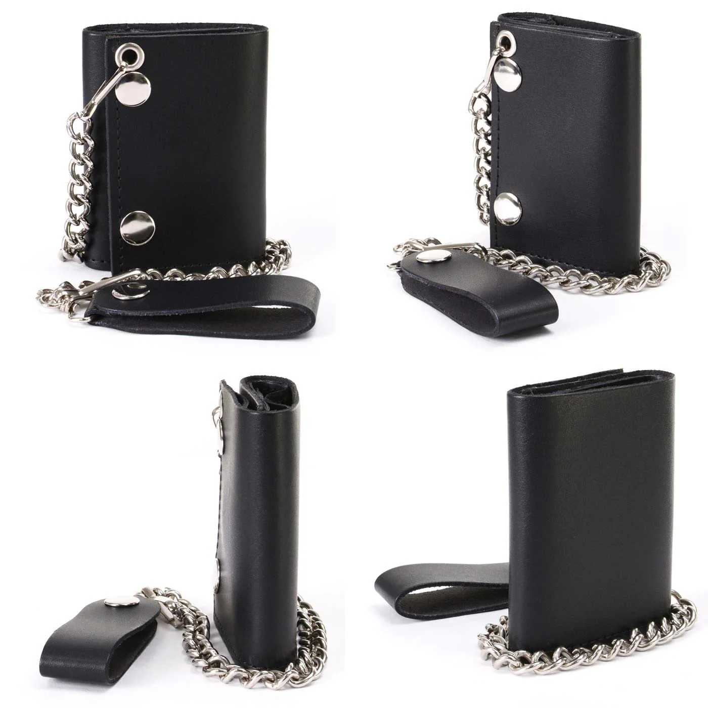 Milwaukee Leather MLW7831 Men's 4" Classic Black Plain Genuine Leather Tri-Fold Biker Wallet w/ Anti-Theft Stainless Steel Chain - Image 4