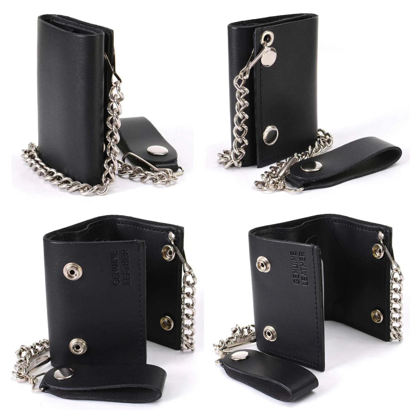 Milwaukee Leather MLW7831 Men's 4" Classic Black Plain Genuine Leather Tri-Fold Biker Wallet w/ Anti-Theft Stainless Steel Chain - Image 5