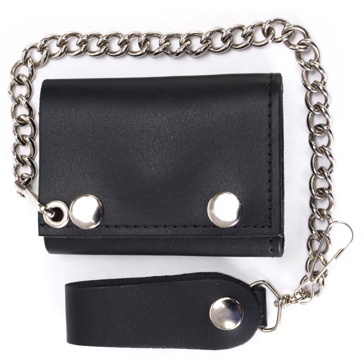 Milwaukee Leather MLW7831 Men's 4" Classic Black Plain Genuine Leather Tri-Fold Biker Wallet w/ Anti-Theft Stainless Steel Chain - Image 7