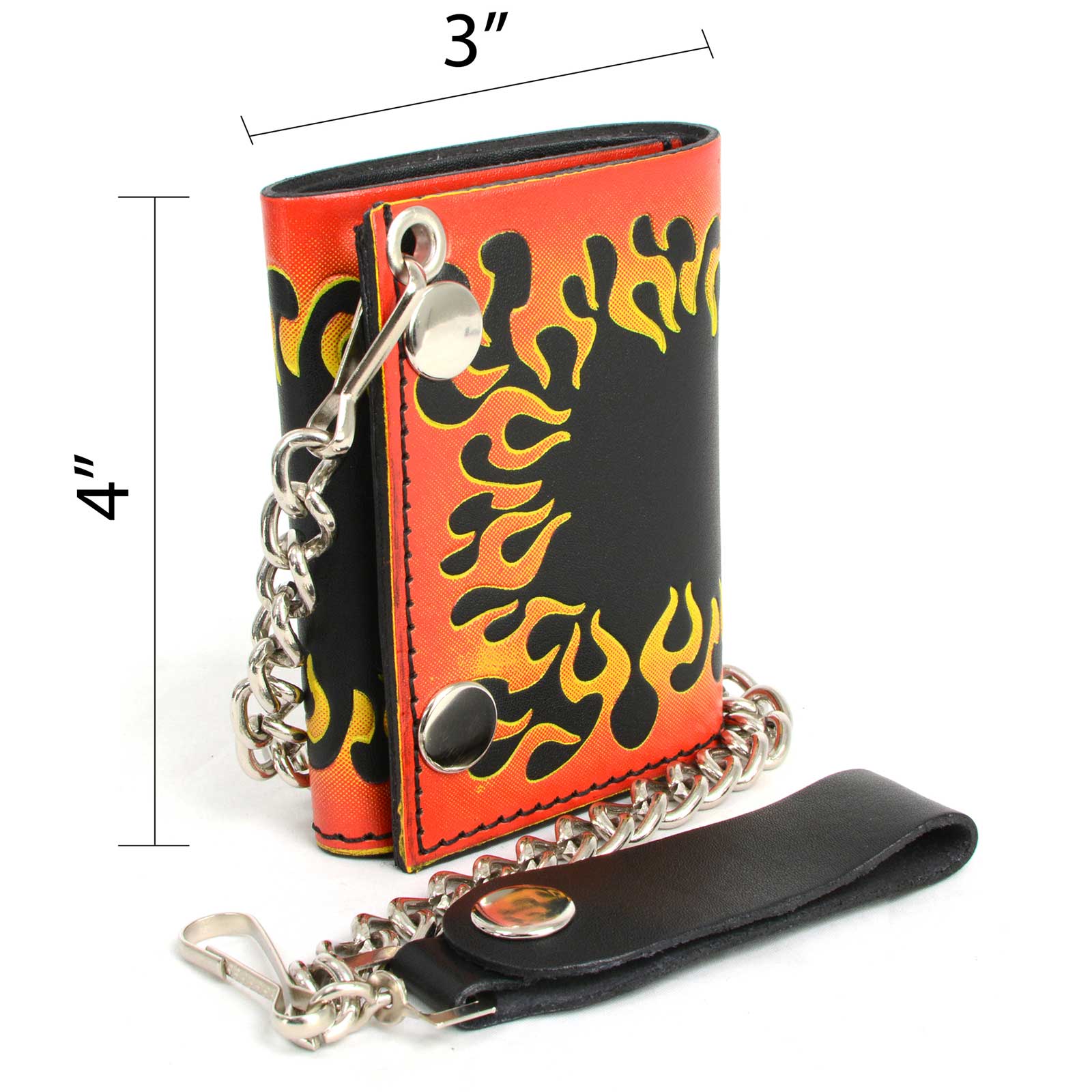 Milwaukee Leather MLW7832 Men's 4” Leather “Flamed” Tri-Fold Biker Wallet w/ Anti-Theft Stainless Steel Chain - Image 3