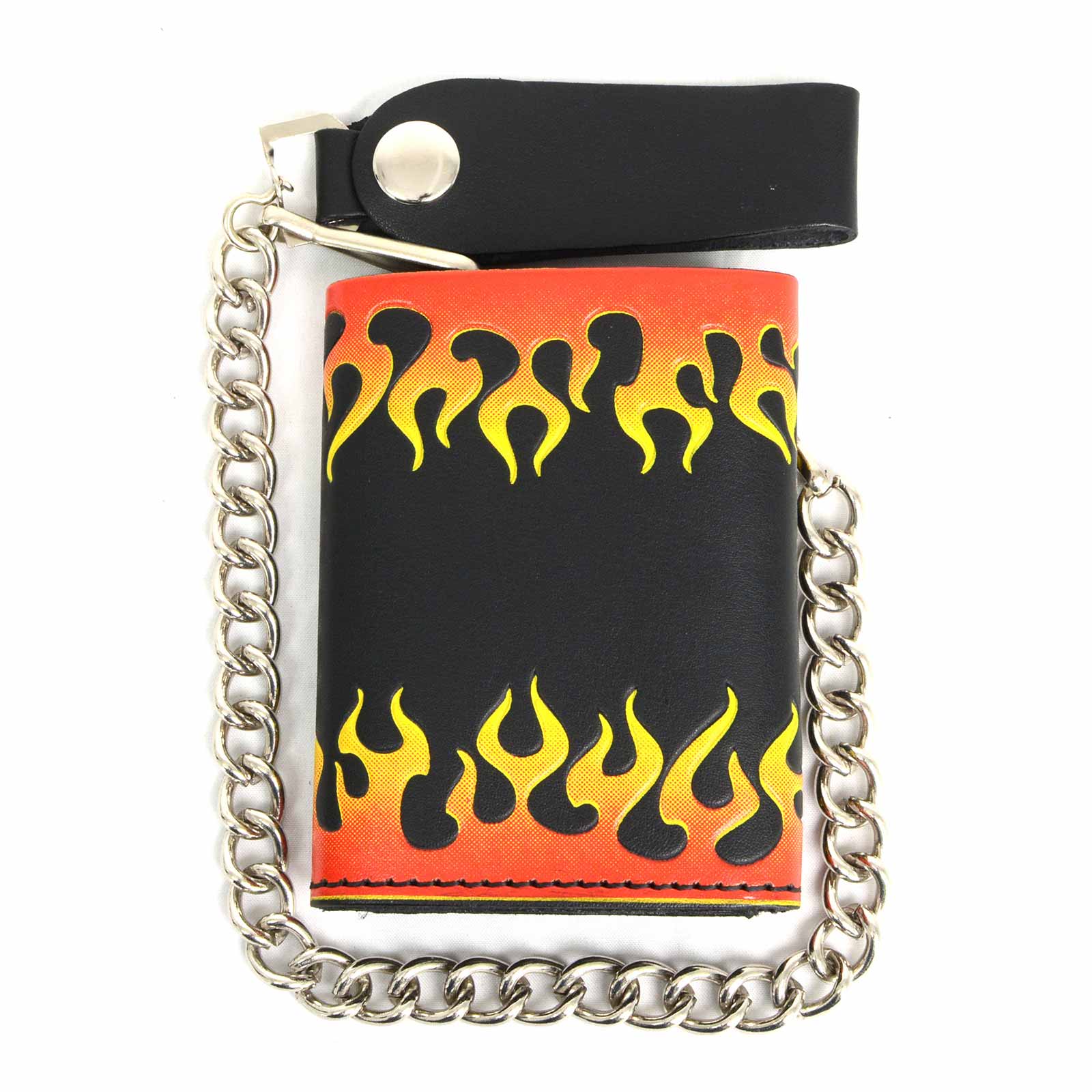 Milwaukee Leather MLW7832 Men's 4” Leather “Flamed” Tri-Fold Biker Wallet w/ Anti-Theft Stainless Steel Chain - Image 8
