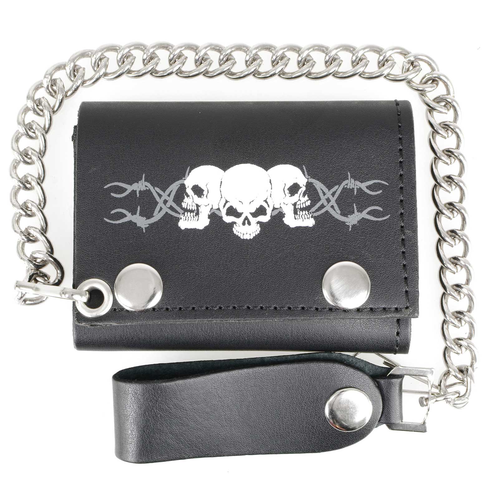 Milwaukee Leather MLW7836 Men's 4” Leather “Triple Skull” Tri-Fold Wallet w/ Anti-Theft Stainless Steel Chain - Image 10