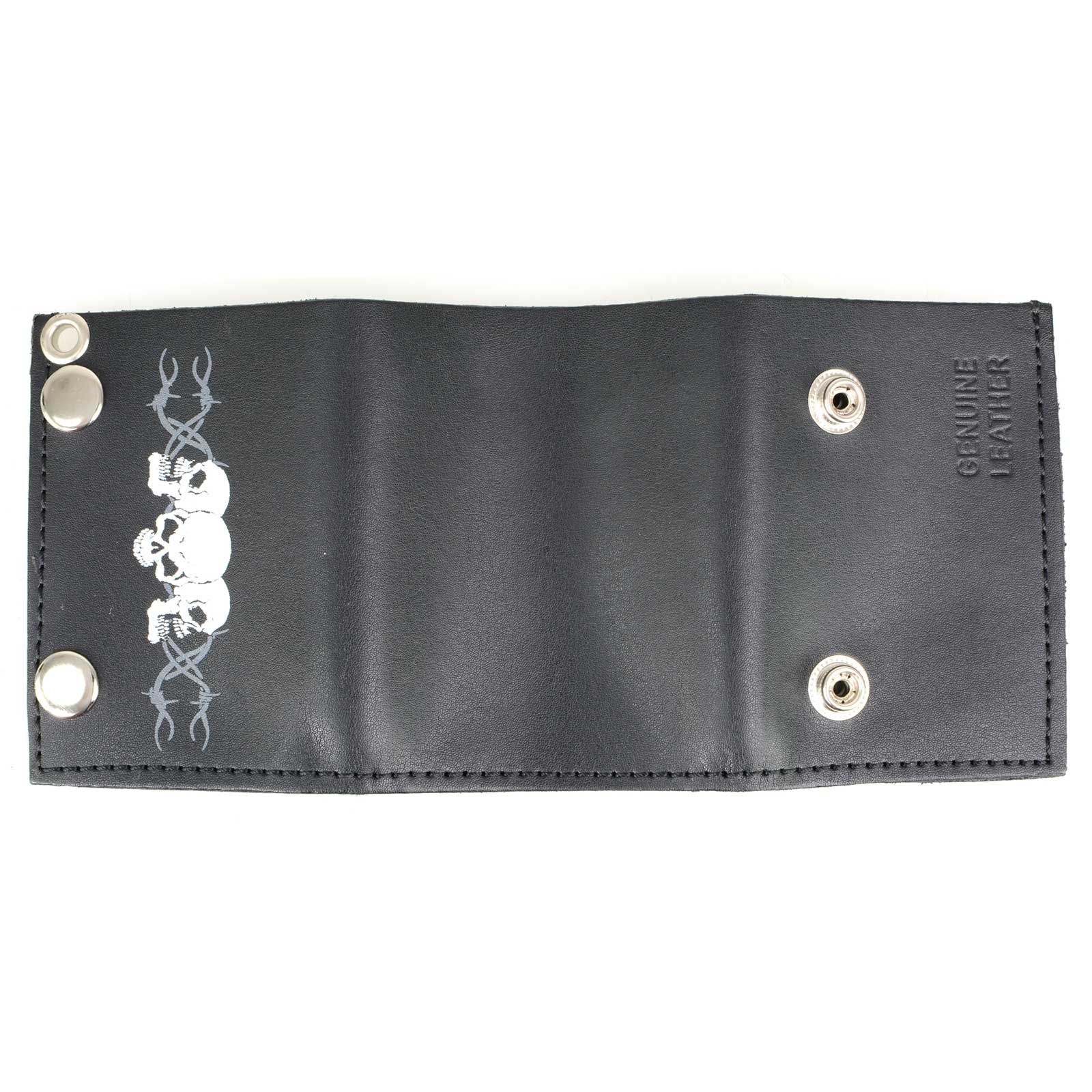 Milwaukee Leather MLW7836 Men's 4” Leather “Triple Skull” Tri-Fold Wallet w/ Anti-Theft Stainless Steel Chain - Image 3
