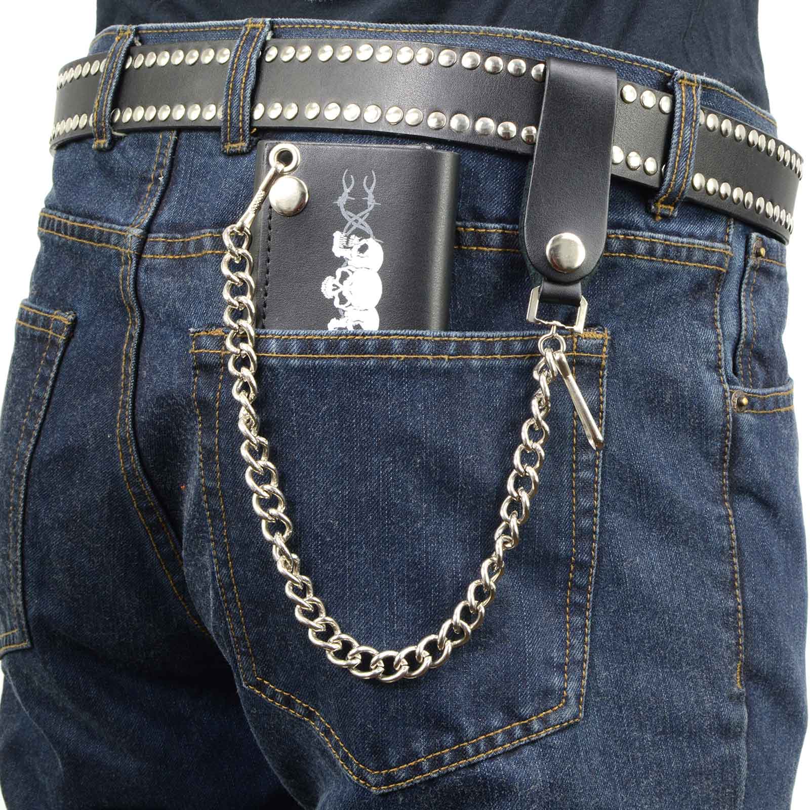 Milwaukee Leather MLW7836 Men's 4” Leather “Triple Skull” Tri-Fold Wallet w/ Anti-Theft Stainless Steel Chain - Image 6