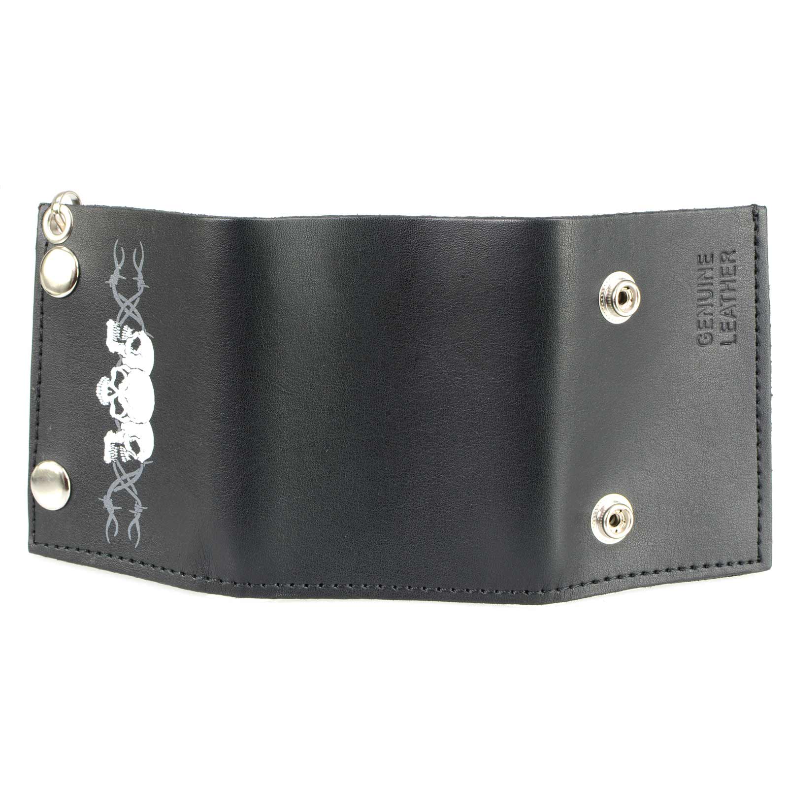 Milwaukee Leather MLW7836 Men's 4” Leather “Triple Skull” Tri-Fold Wallet w/ Anti-Theft Stainless Steel Chain - Image 7