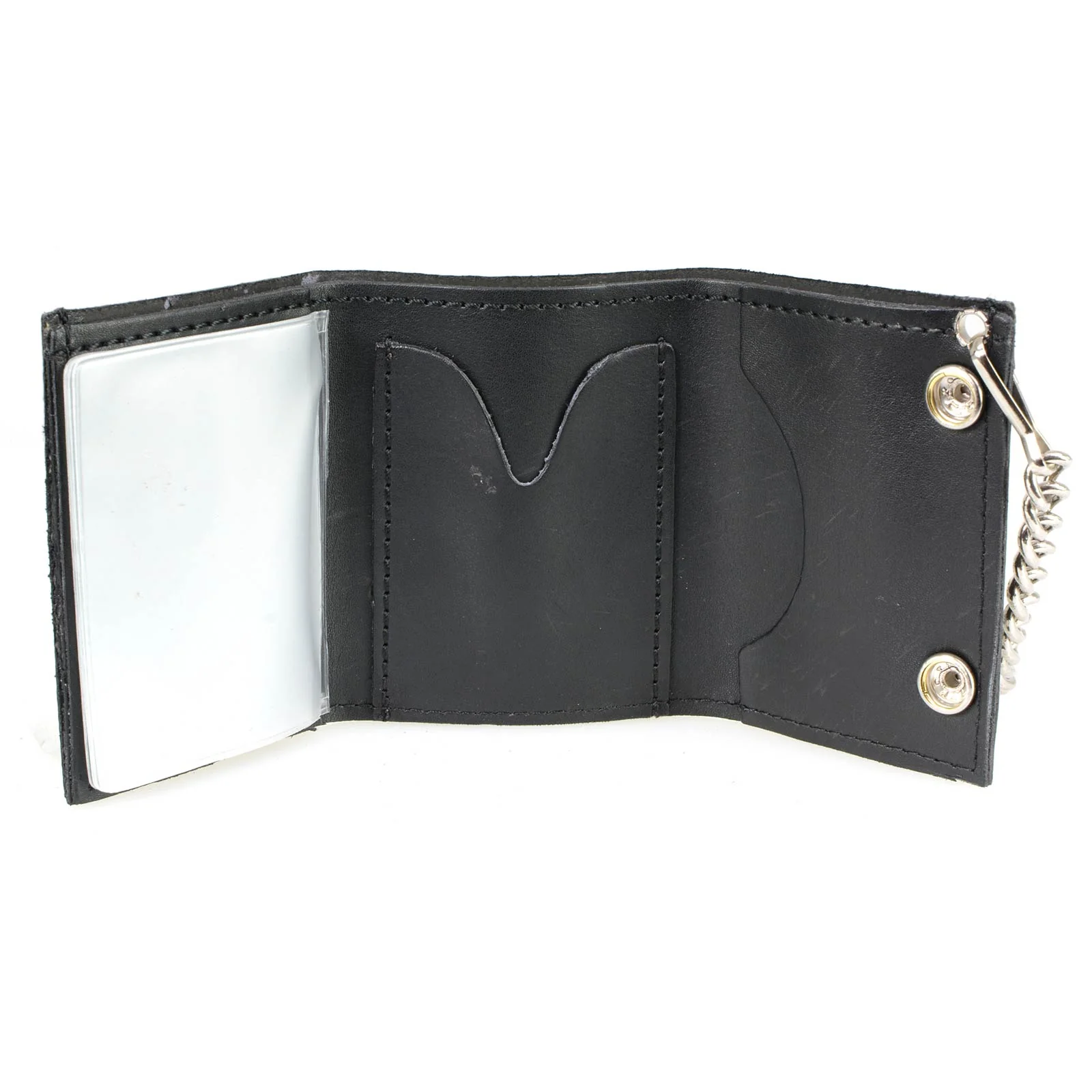 Milwaukee Leather MLW7836 Men's 4” Leather “Triple Skull” Tri-Fold Wallet w/ Anti-Theft Stainless Steel Chain - Image 9