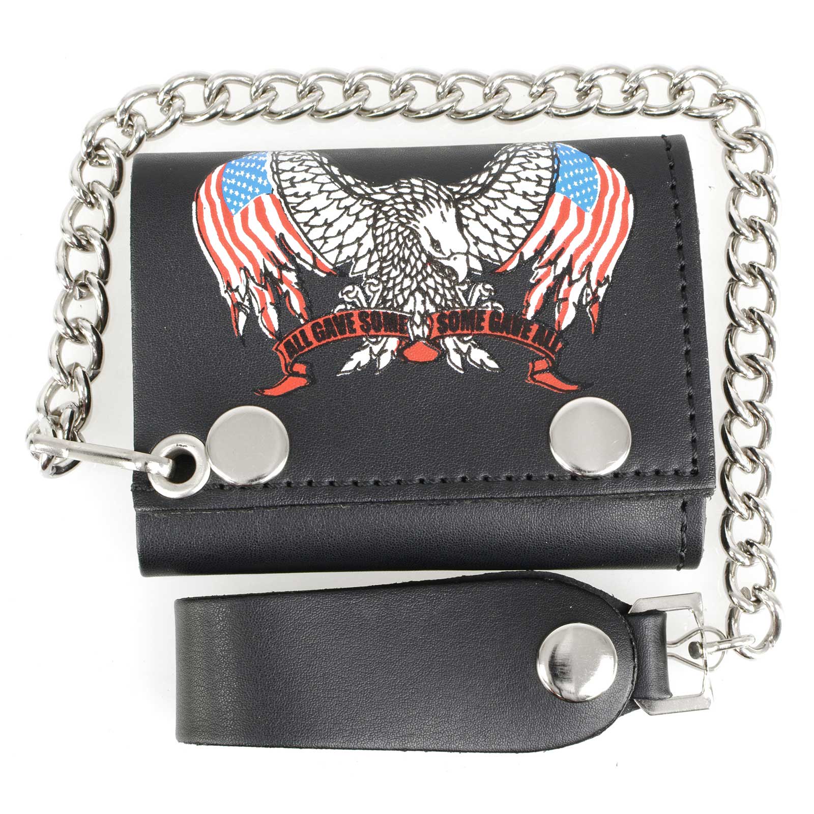 Milwaukee Leather MLW7837 Men's 4” Leather “Eagle w/ Flag” Tri-Fold Wallet w/ Anti-Theft Stainless Steel Chain - Image 10