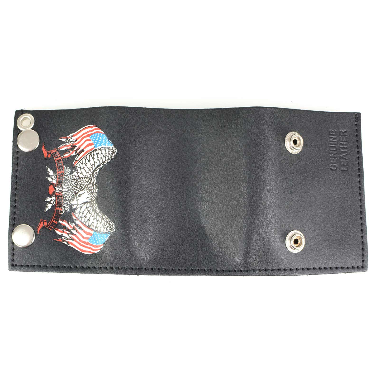 Milwaukee Leather MLW7837 Men's 4” Leather “Eagle w/ Flag” Tri-Fold Wallet w/ Anti-Theft Stainless Steel Chain - Image 3