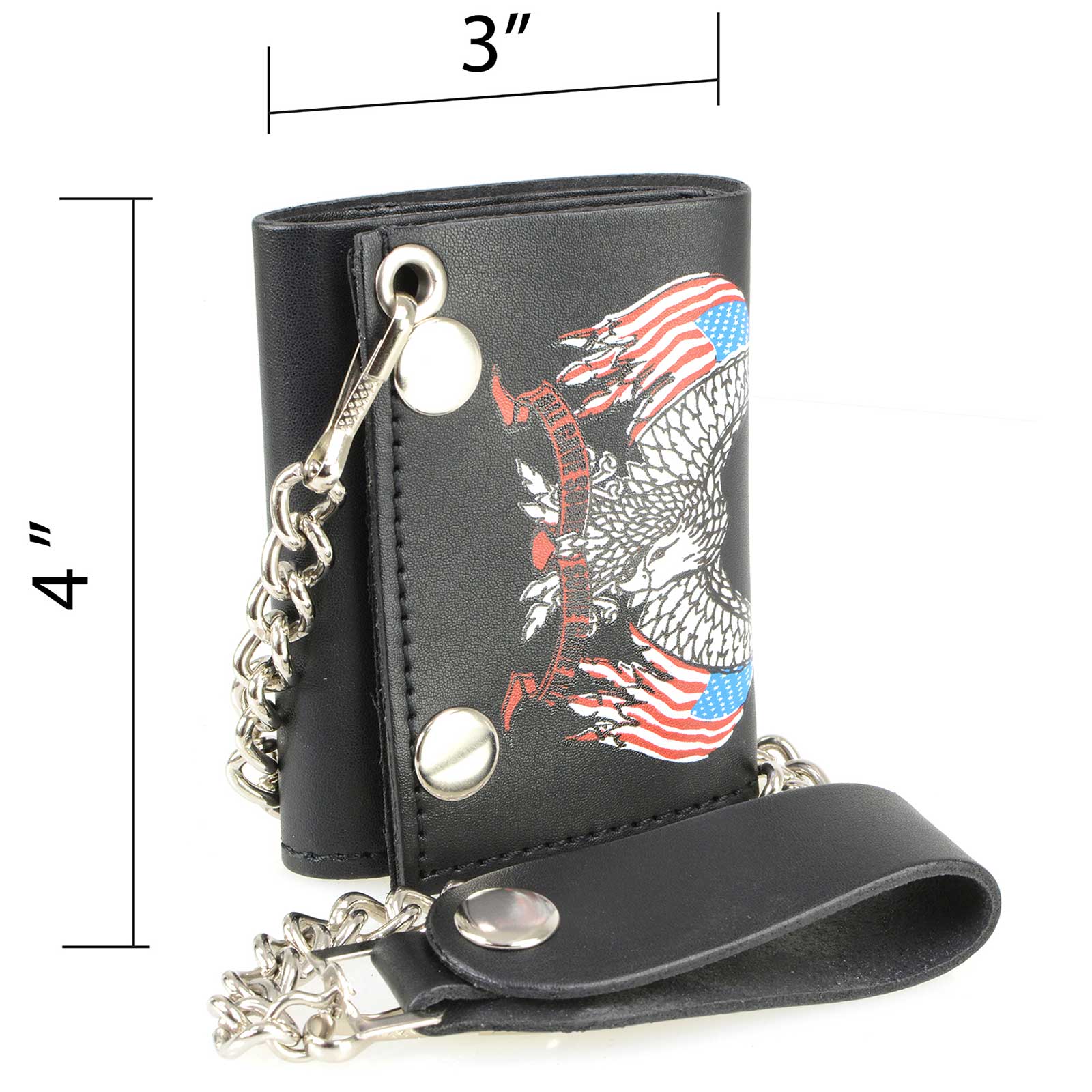 Milwaukee Leather MLW7837 Men's 4” Leather “Eagle w/ Flag” Tri-Fold Wallet w/ Anti-Theft Stainless Steel Chain - Image 4