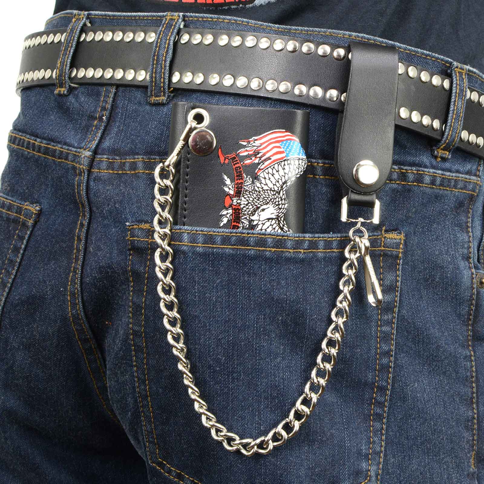 Milwaukee Leather MLW7837 Men's 4” Leather “Eagle w/ Flag” Tri-Fold Wallet w/ Anti-Theft Stainless Steel Chain - Image 6