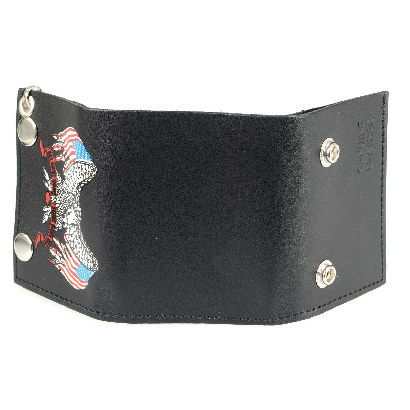 Milwaukee Leather MLW7837 Men's 4” Leather “Eagle w/ Flag” Tri-Fold Wallet w/ Anti-Theft Stainless Steel Chain - Image 7