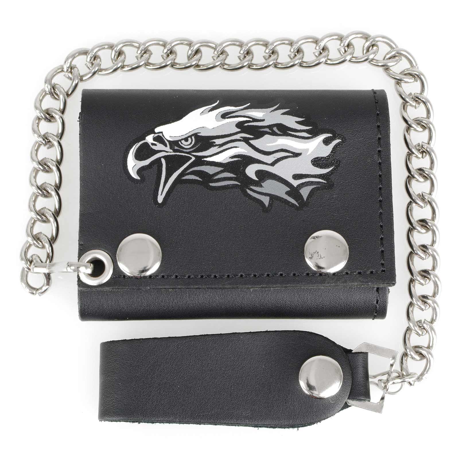 Milwaukee Leather MLW7838 Men's 4” Leather “Flaming Eagle” Tri-Fold Wallet w/ Anti-Theft Stainless Steel Chain - Image 10