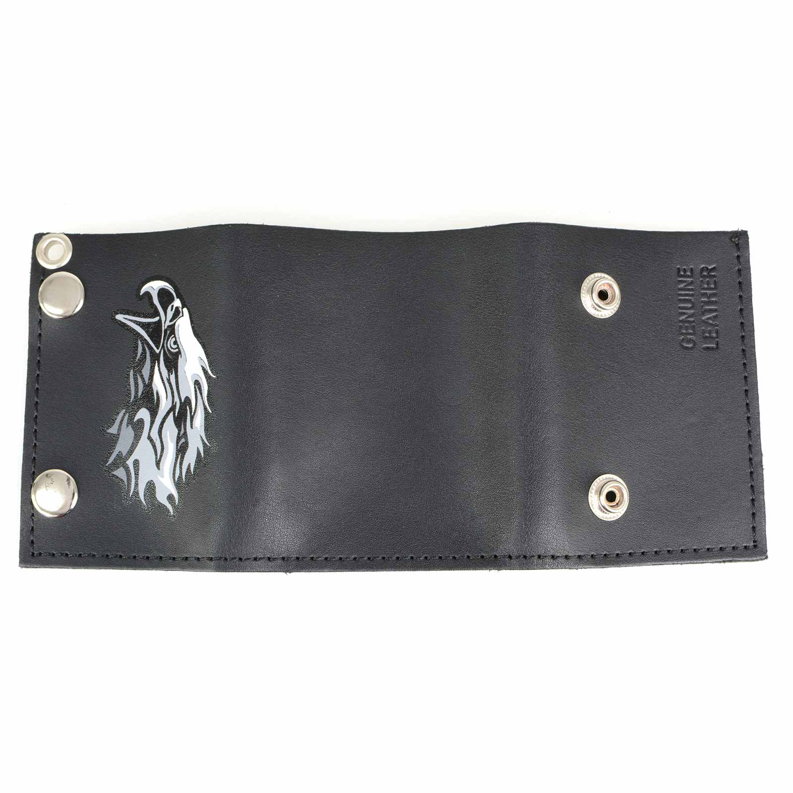 Milwaukee Leather MLW7838 Men's 4” Leather “Flaming Eagle” Tri-Fold Wallet w/ Anti-Theft Stainless Steel Chain - Image 3