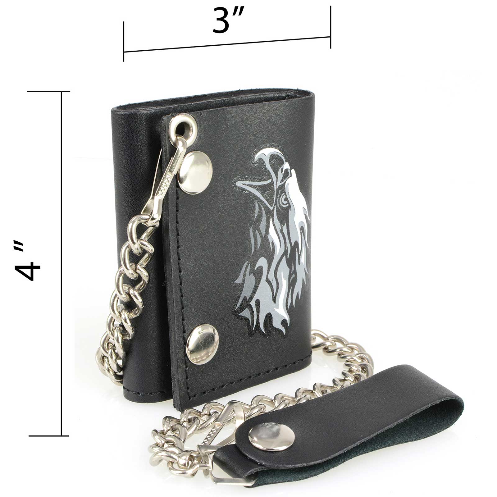 Milwaukee Leather MLW7838 Men's 4” Leather “Flaming Eagle” Tri-Fold Wallet w/ Anti-Theft Stainless Steel Chain - Image 4