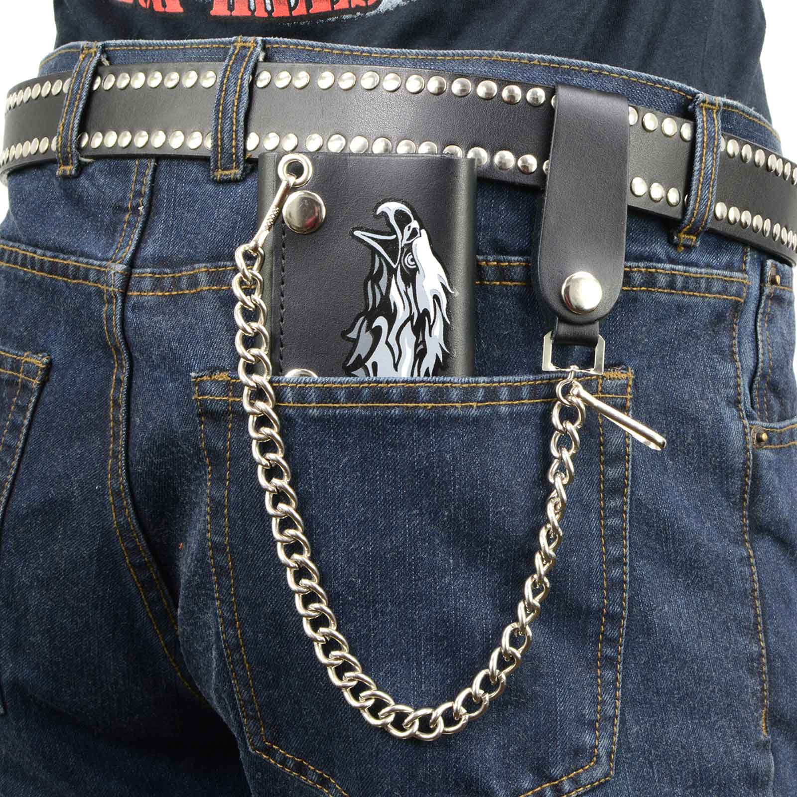 Milwaukee Leather MLW7838 Men's 4” Leather “Flaming Eagle” Tri-Fold Wallet w/ Anti-Theft Stainless Steel Chain - Image 6