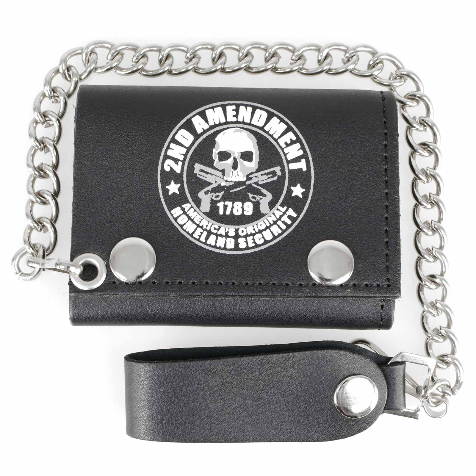 Milwaukee Leather MLW7839 Men's 4” Leather “2nd Amendment” Tri-Fold Wallet w/ Anti-Theft Stainless Steel Chain - Image 10